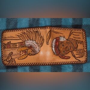 Hand Tooled leather braided Native American wallet with box